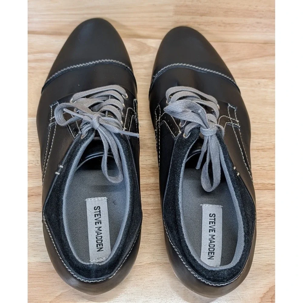 Steve Madden Mens‎ Black Cap Toe Oxford Dress Shoes Contrast Stitching Size 10